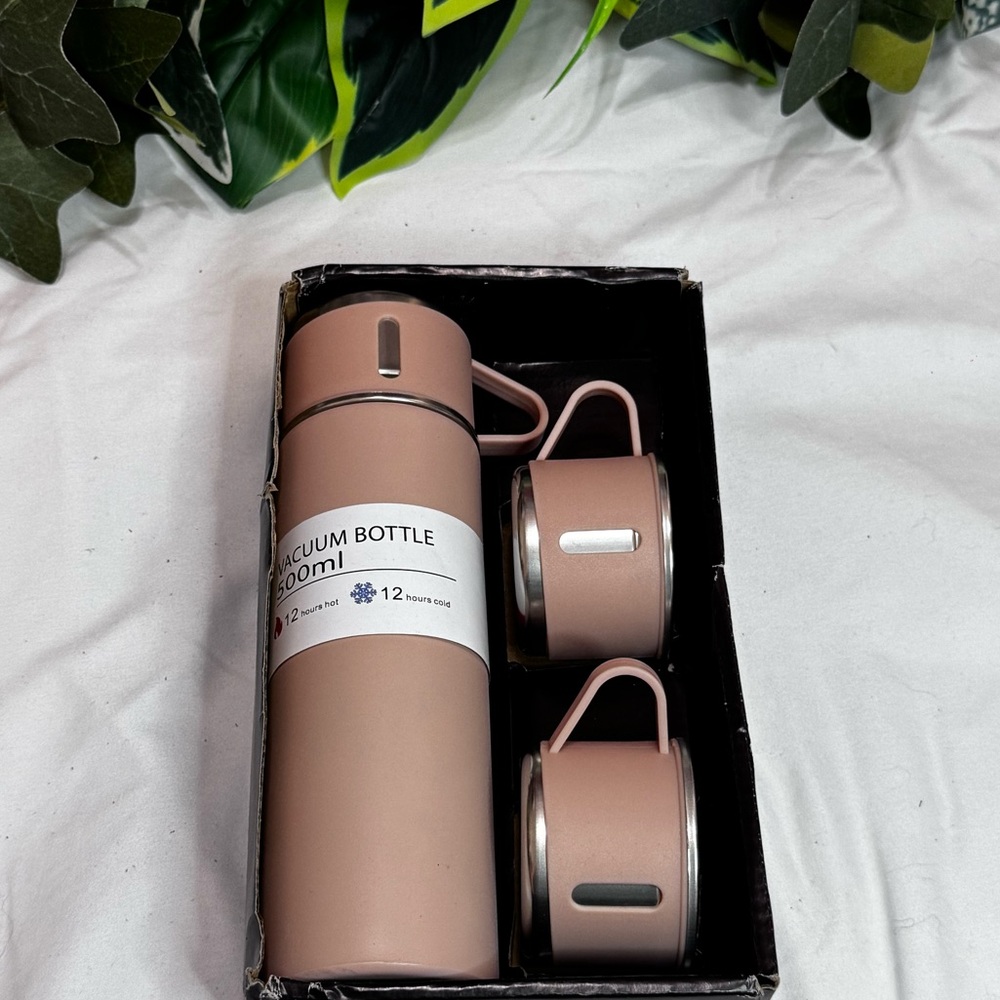 Pink Vacuum Bottle Set with Cups